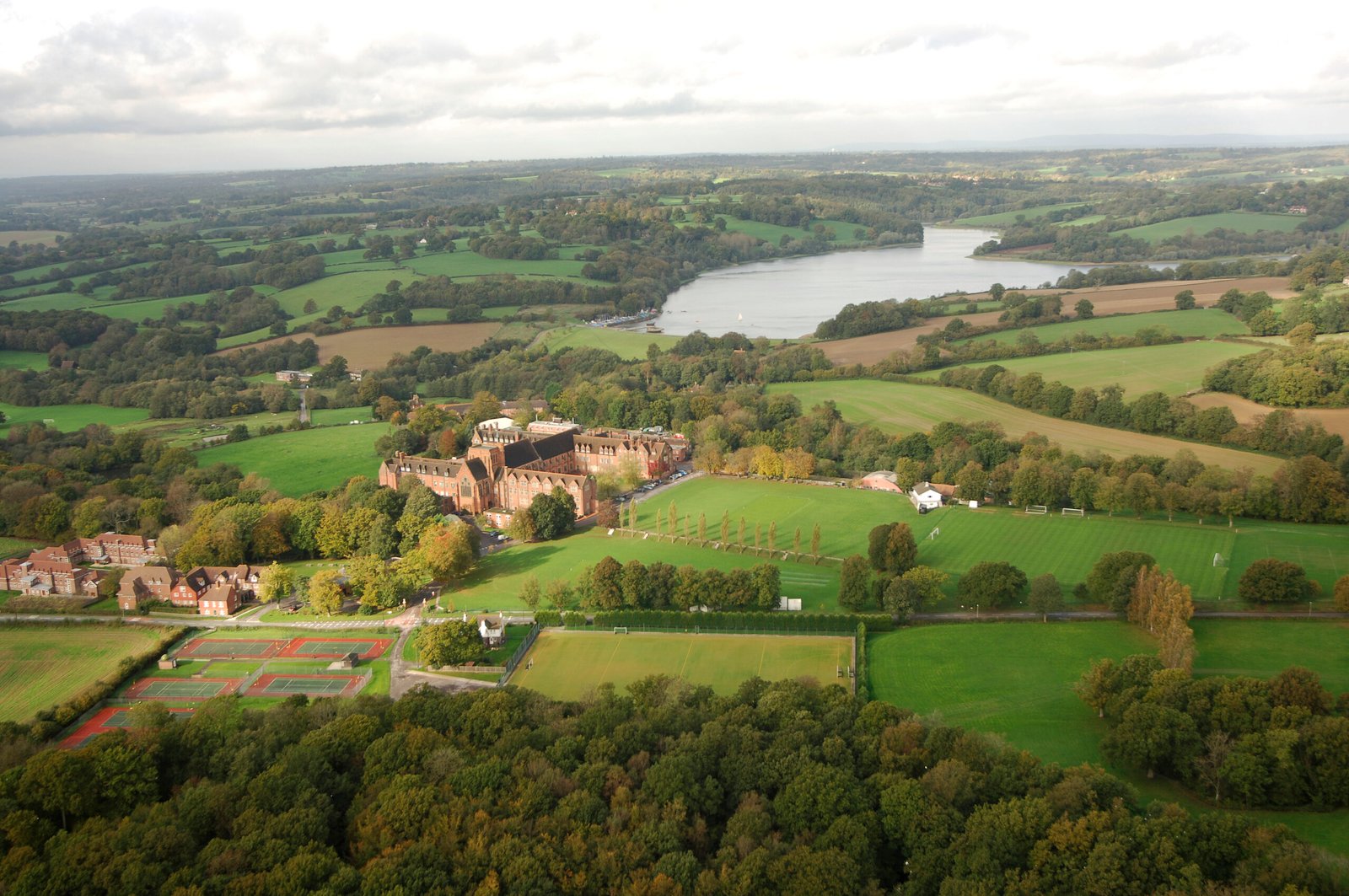 Aerial of Ardingly with lake